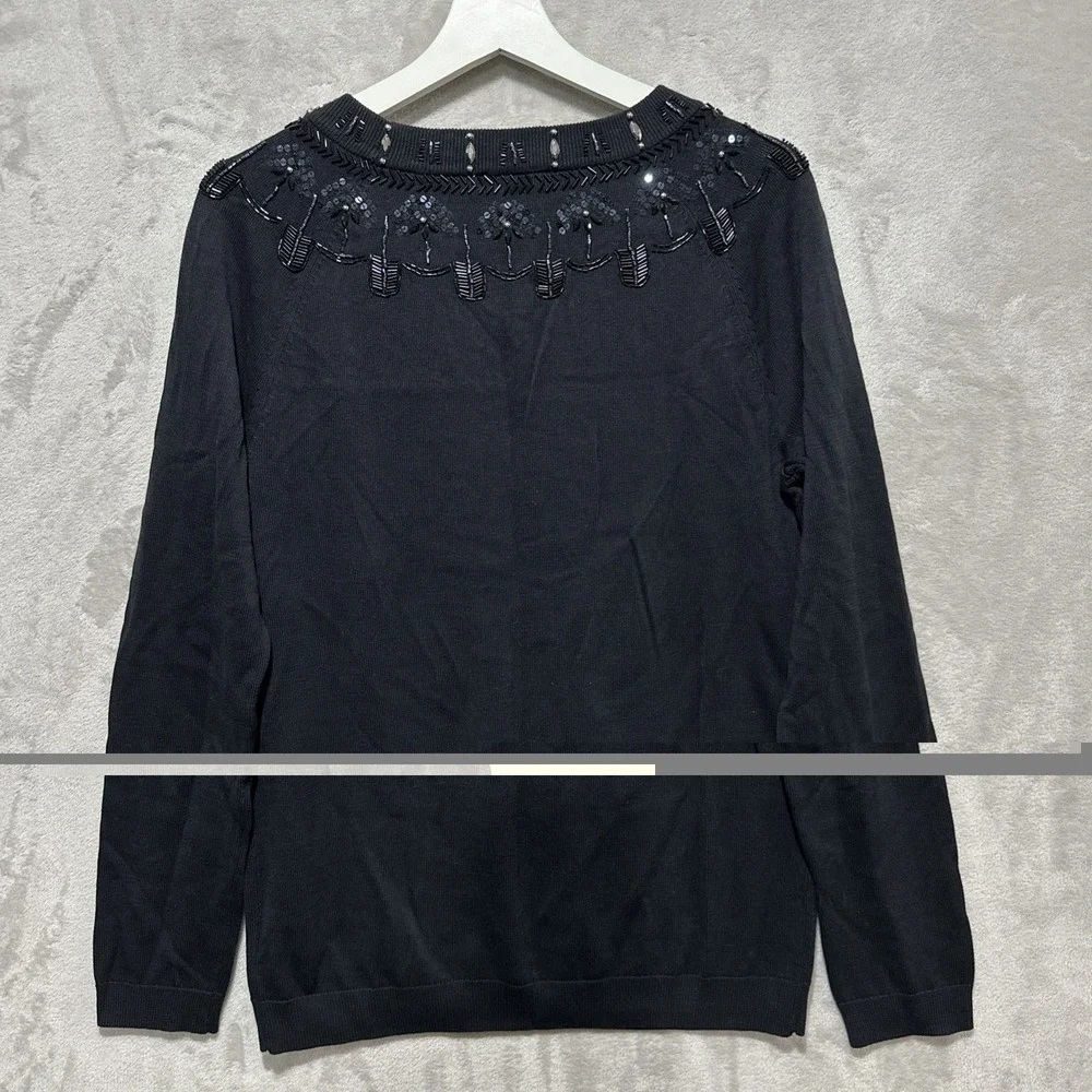 RSVP by Talbots Sequin Beaded‎ Pullover Sweater Size M Black NWT
